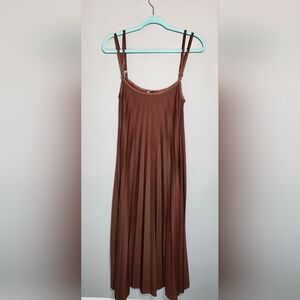 NWOT ZARA Midi Dress | Size M -L | Rich Brown | A-line | Wide Plisse Pleats